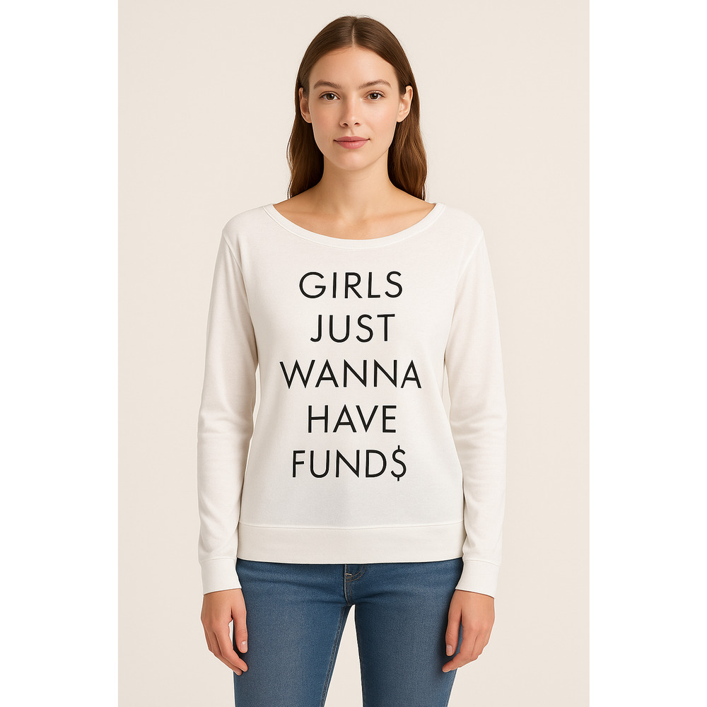 Nordstrom Leith Women Top Large White Girls Just Wanna Have Funds Graphic NEW